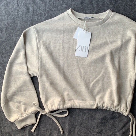 Zara women’s beige ruched soft sweatshirt| Size S - Picture 9 of 11